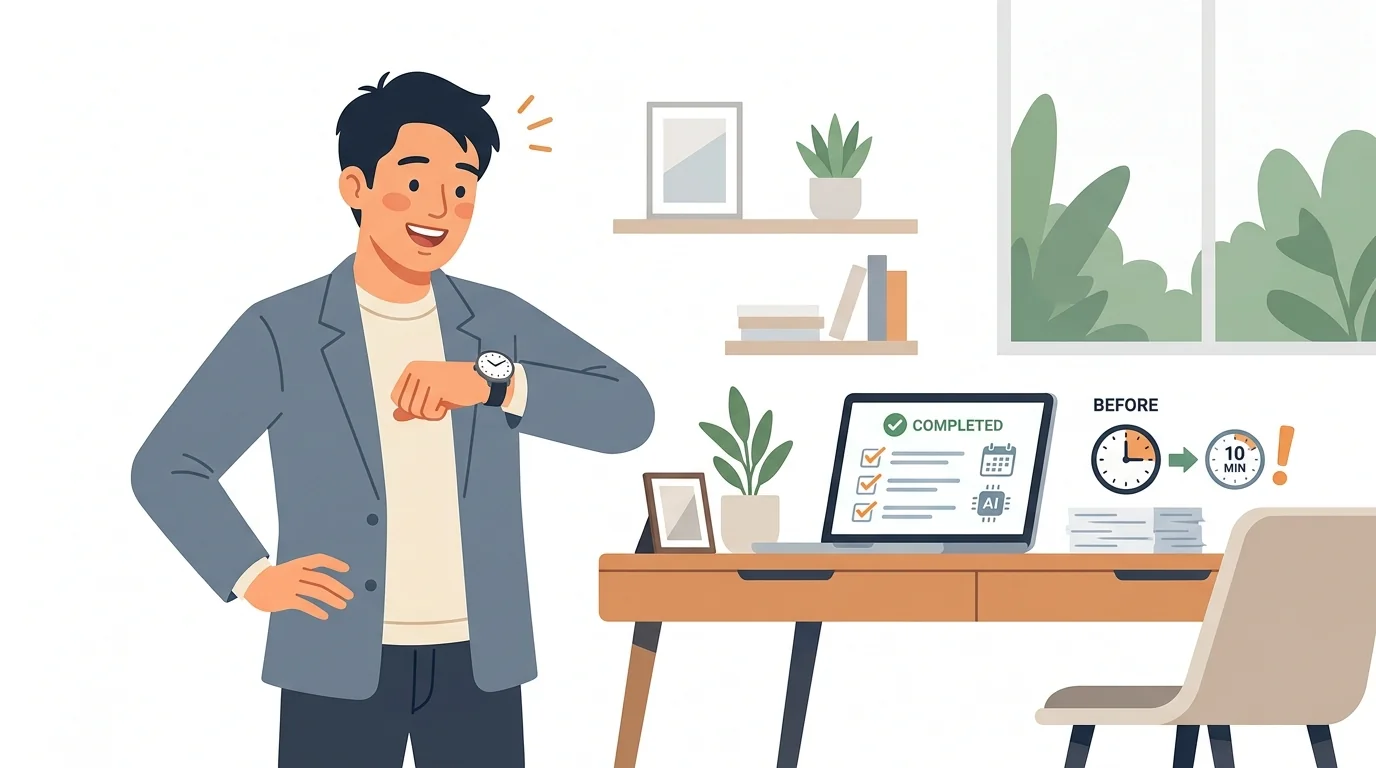 業務が自動化されて時間が空いて喜ぶイメージ