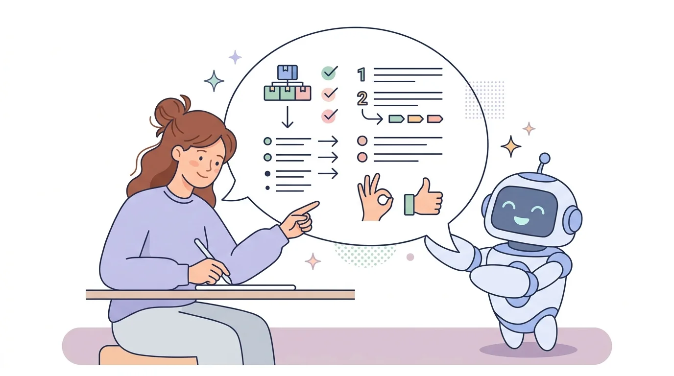 人間が吹き出しに丁寧な指示を書き込んでいるイラスト